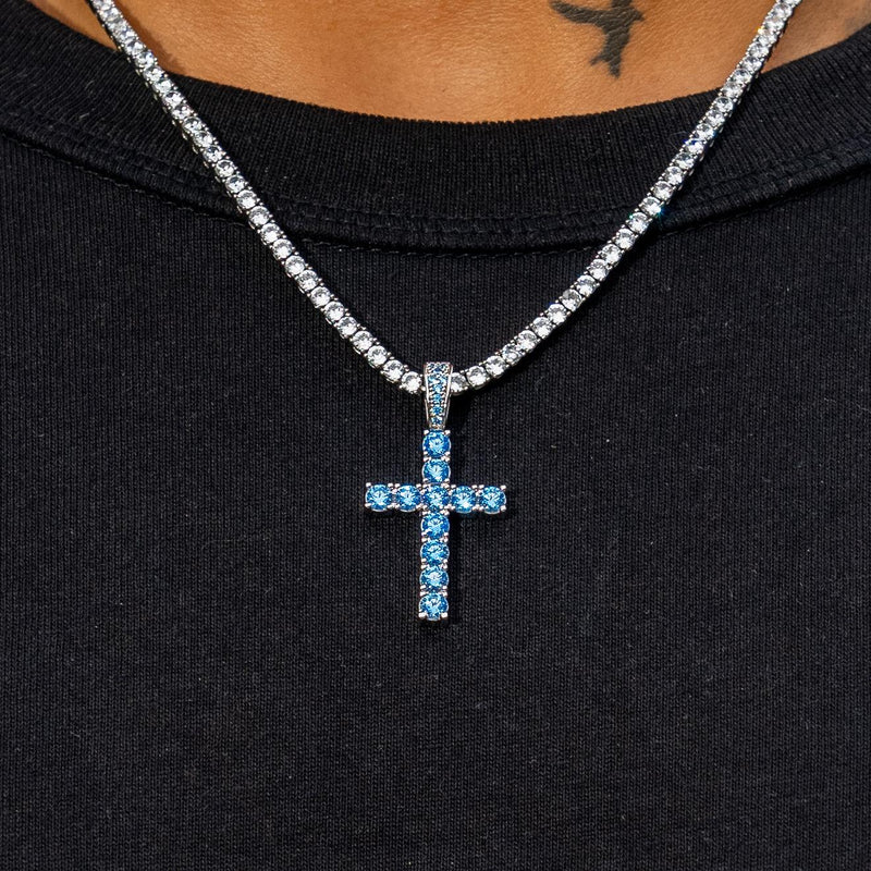 Sapphire Cross Pendant - Blue