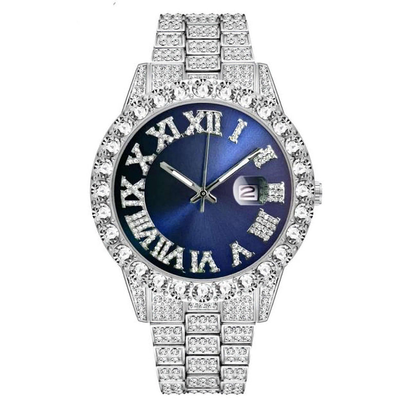 Adamans Sapphire Numeral Dial Diamond Simulant Watch - Silver